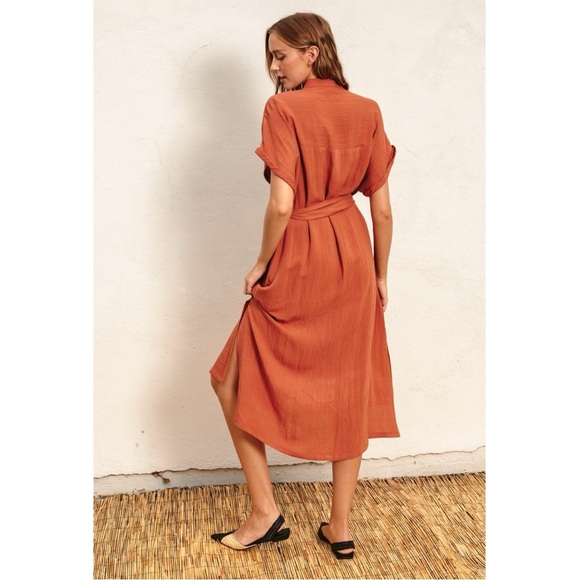 193 • Soft Rayon Blend Terracotta Belted Dolman Sleeve Dress - Picture 3 of 6